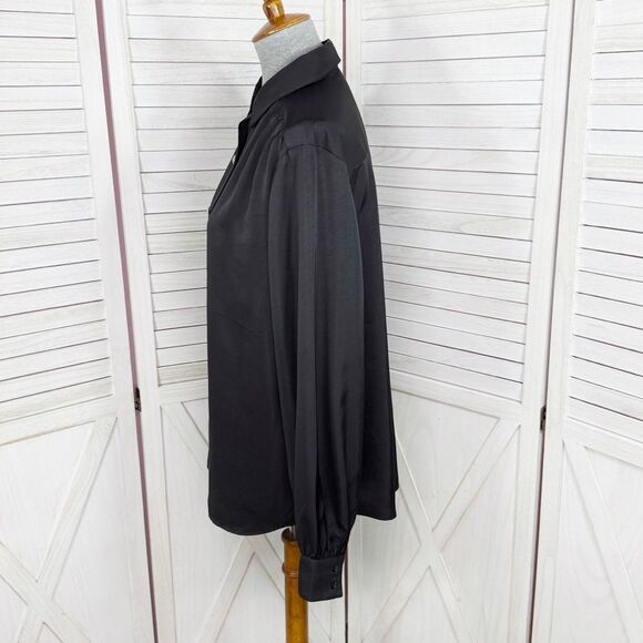 Express Satin Rhinestone Button Up Blouse Shirt Black Large - Picture 2 of 13